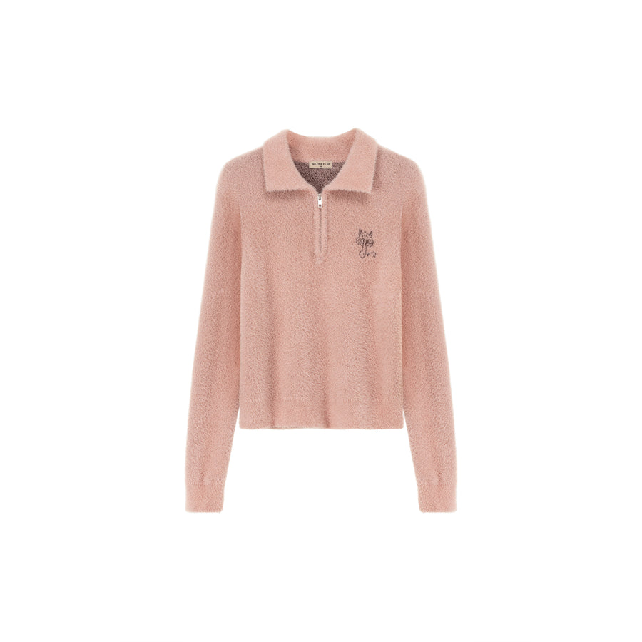 CHUU Mushroom Half Zip-Up Knit Sweater