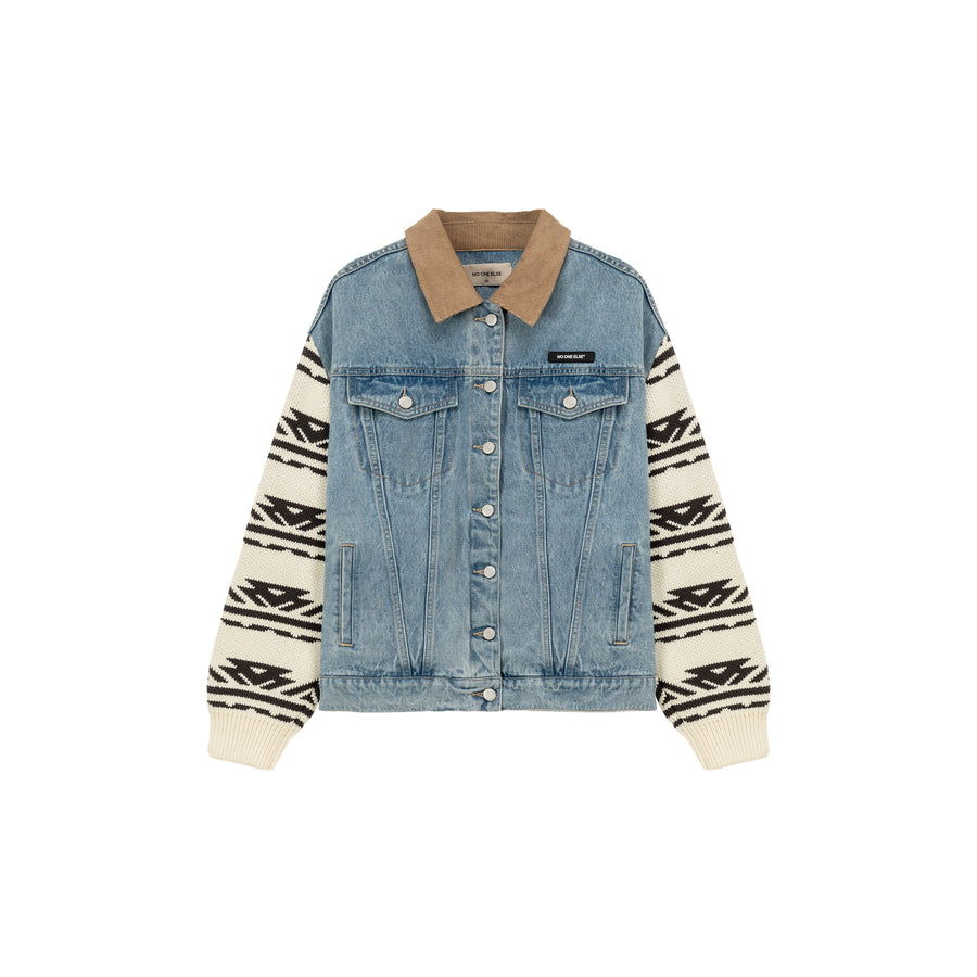 CHUU Contrast Color Knitted Denim Jacket