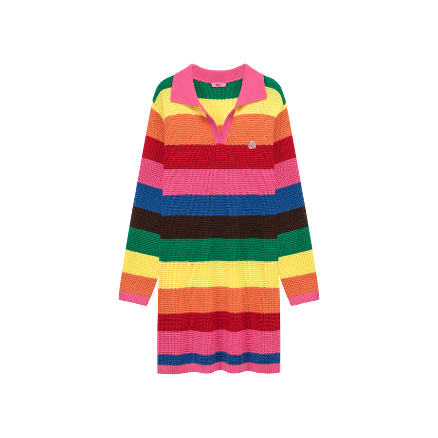 CHUU Open Collar Rainbow Knit Dress