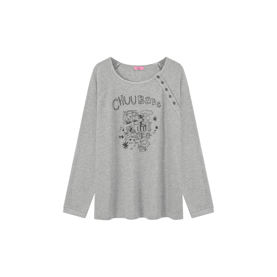 CHUU Logo Drawing Raglan Boxy T-Shirt