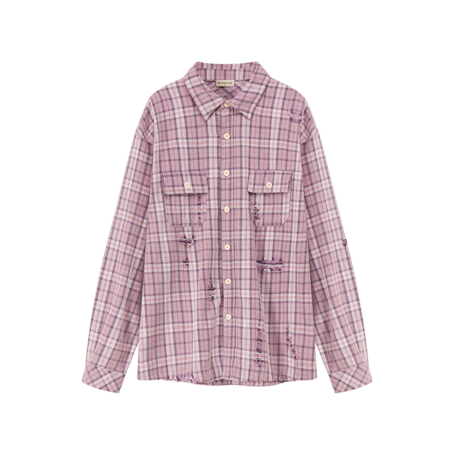 CHUU Checked Long Sleeve Boxy Shirt