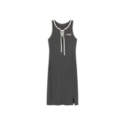 Lace Up Color Matching Sporty Long Dress