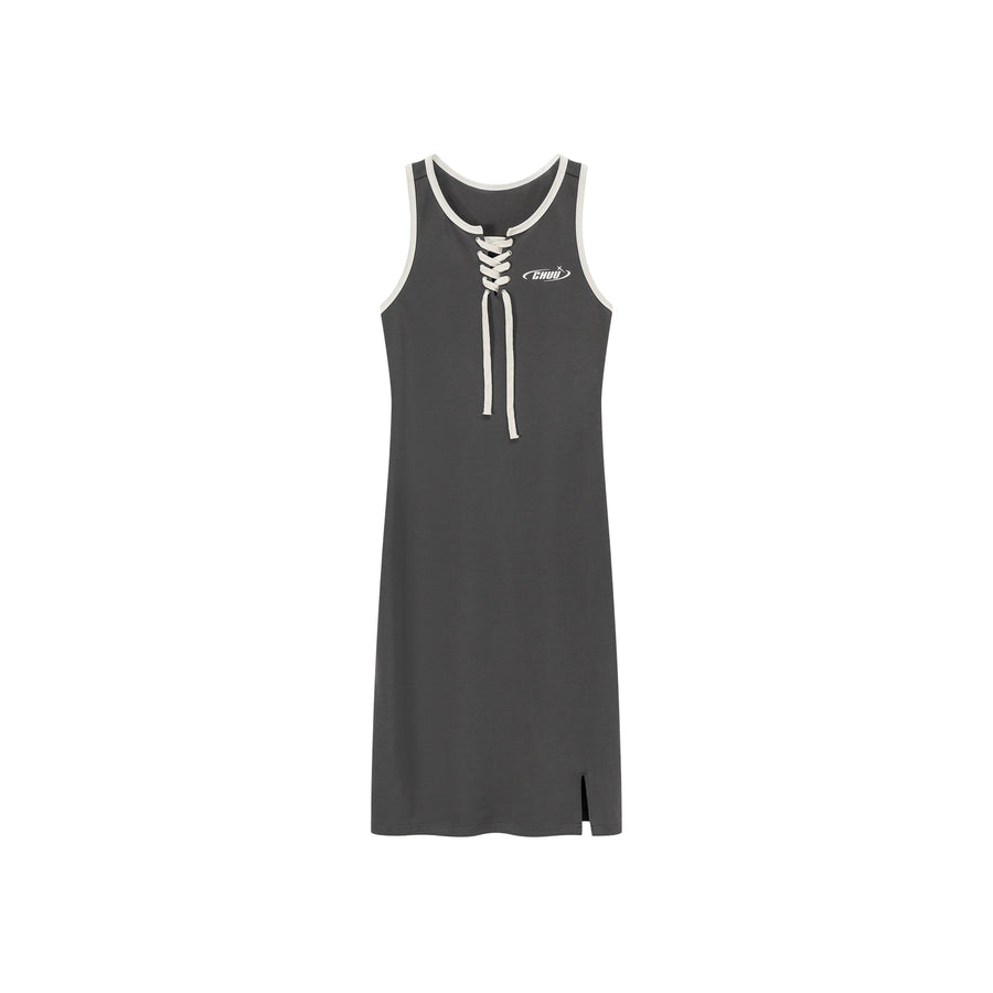 CHUU Lace Up Color Matching Sporty Long Dress