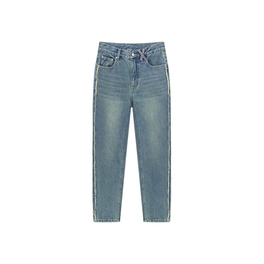 CHUU Frayed Line Straight Denim Jeans