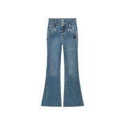 Heart Embroidered Bootcut Denim Jeans