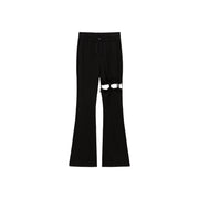 Elastic Waist Drawstring Hollow Cutout Pants