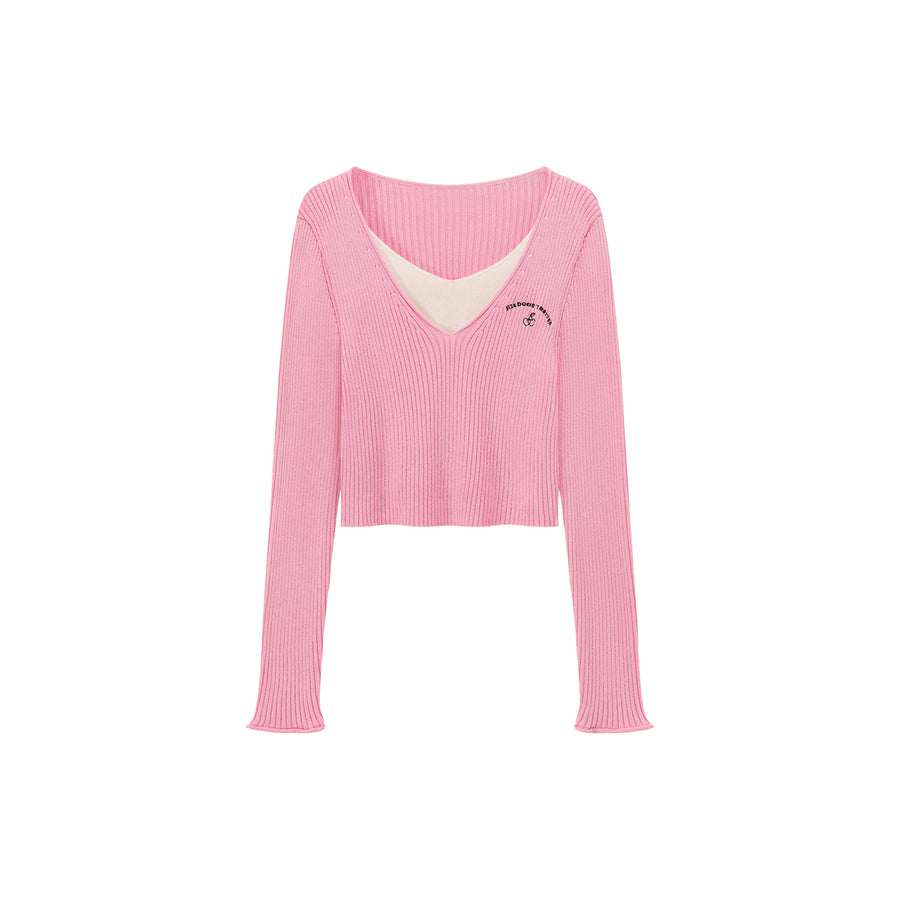 CHUU Color V-Neck Layered Knit Sweater