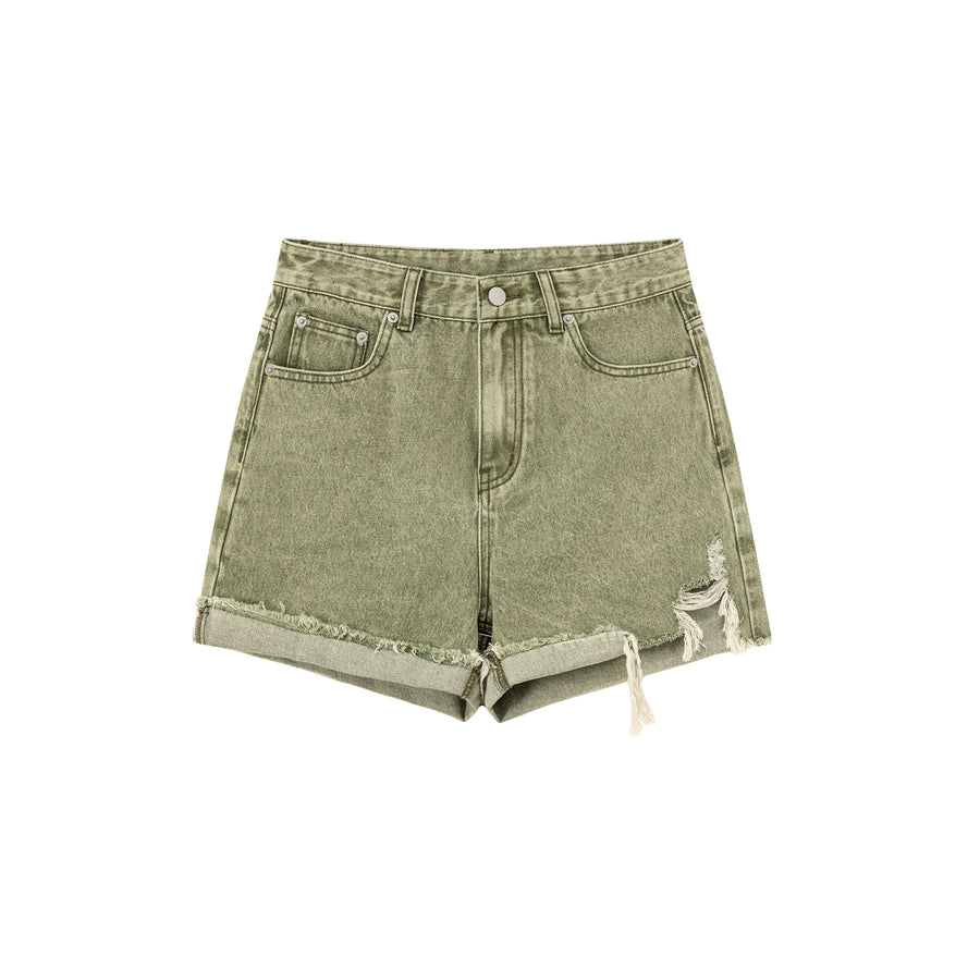 CHUU Turn Up Distressed Denim Shorts