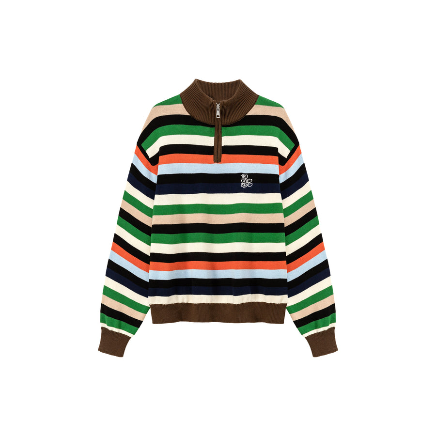 CHUU Rainbow Striped Loose Knit Half Zip Sweater