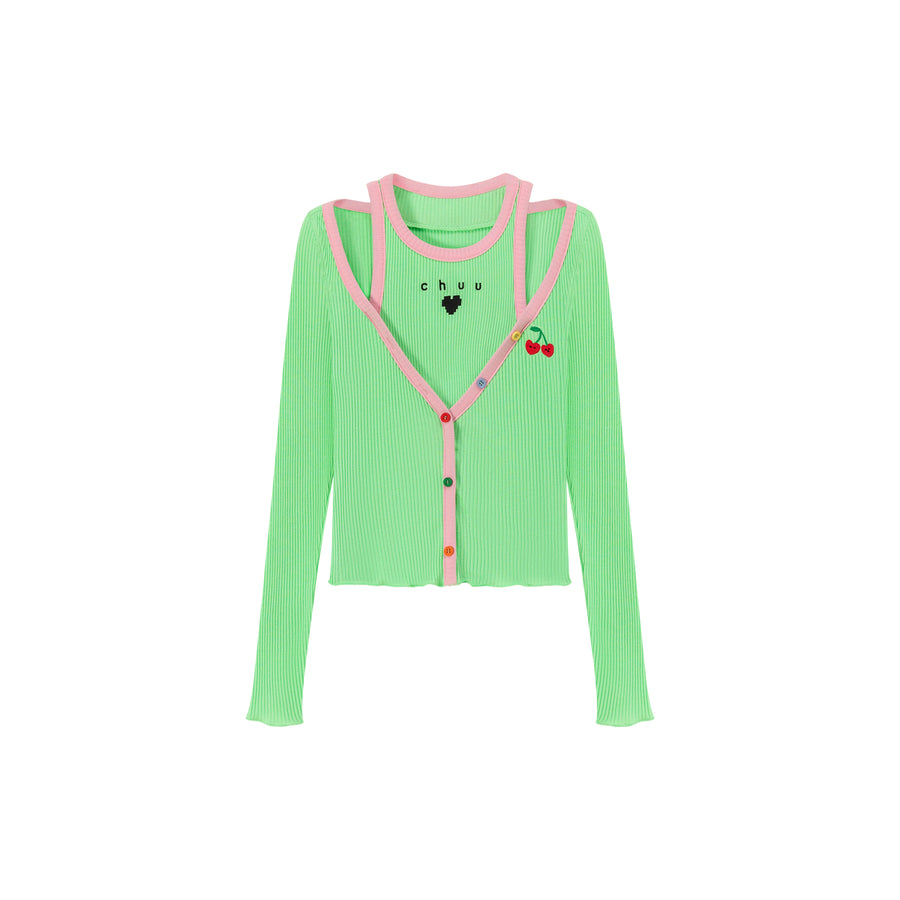 CHUU Rainbow Button Logo Layed Long Sleeve Top