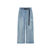 Elastic Waist Washed Wide Denim Jeans