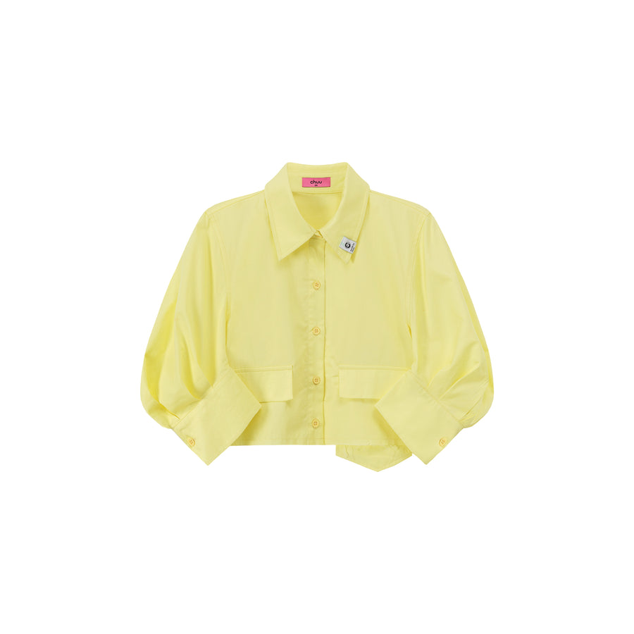 CHUU Puffy Sleeve Colored Pocket Crop Shirt