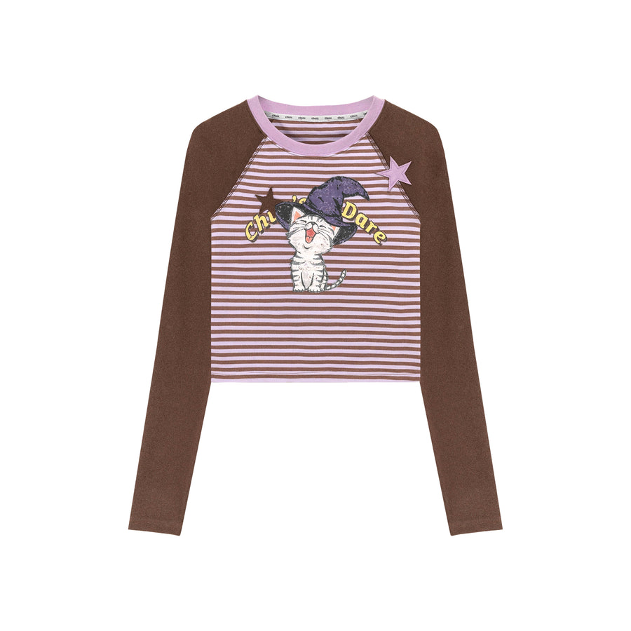 CHUU Witchy Cat Stripe Color Combination T-Shirt