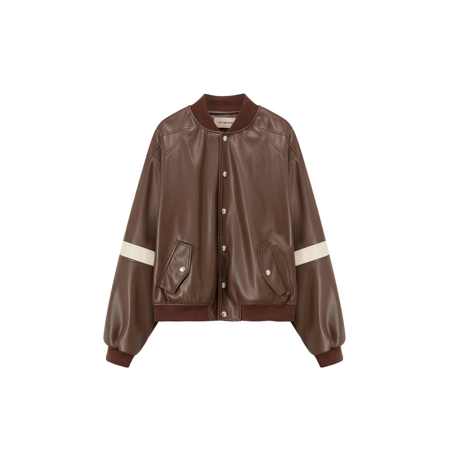 CHUU Color Varsity Leather Jacket