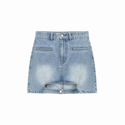 Front Cutout Denim Mini Skirt