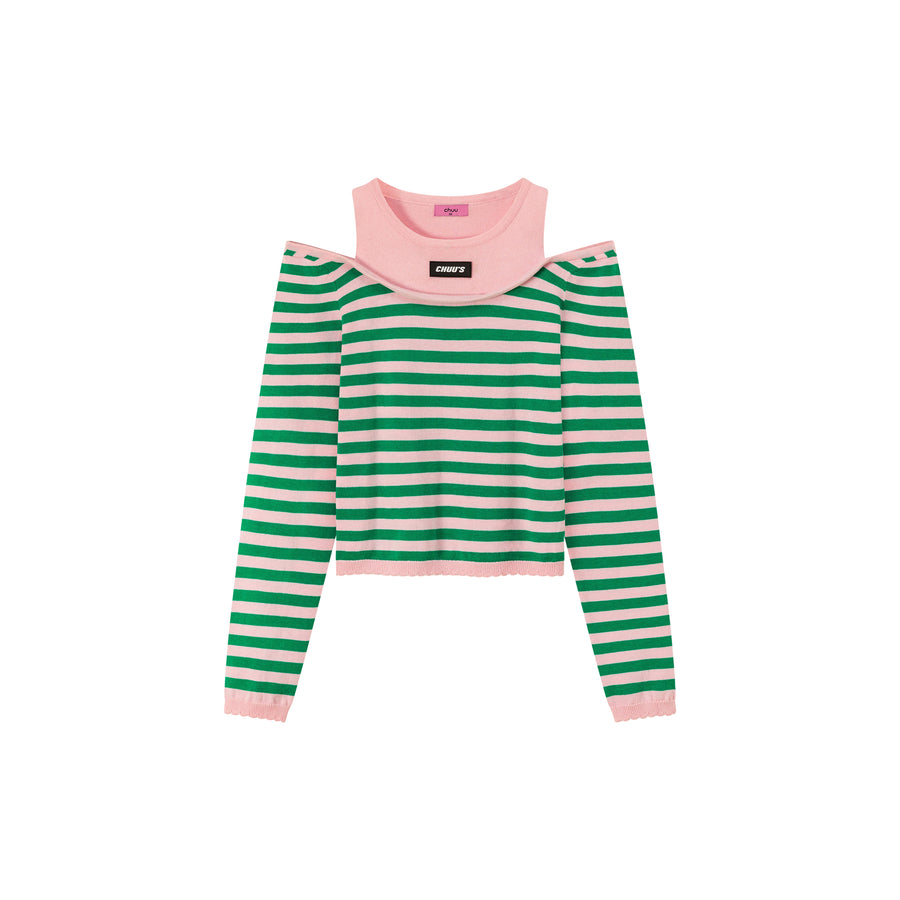 CHUU 2-Layer Stripe Long Sleeves Top