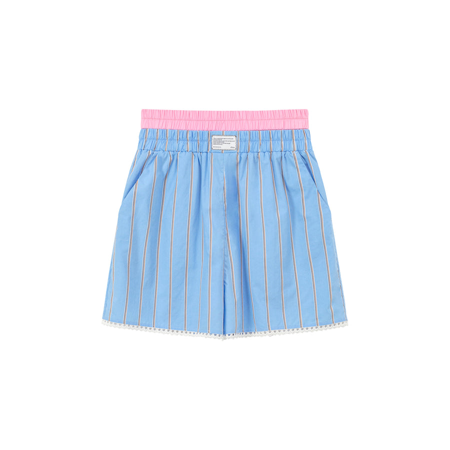 CHUU Lace Hem Striped Casual Shorts