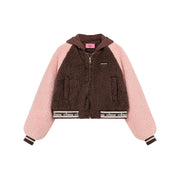 Raglan Color Combination Fluffy Jacket