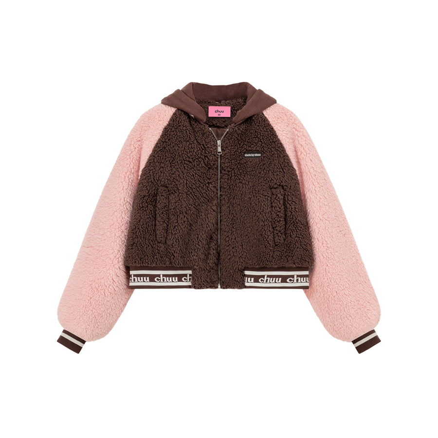 CHUU Raglan Color Combination Fluffy Jacket