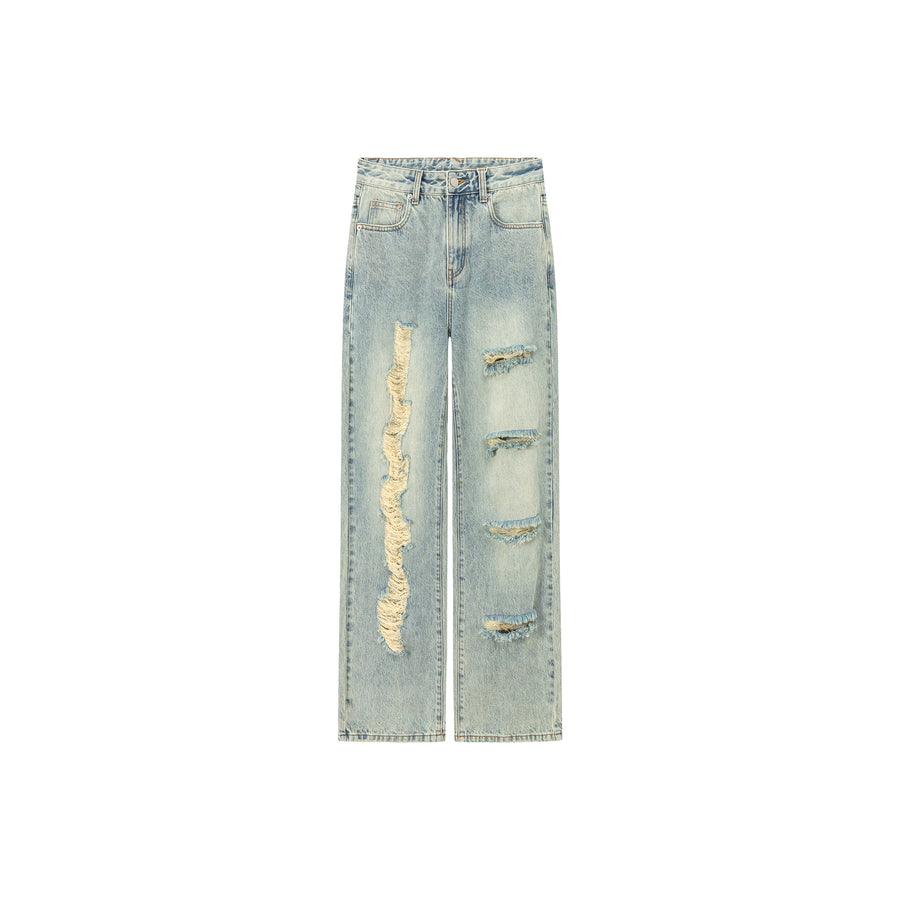 CHUU Cotton Distressed Denim Straight Leg Jeans