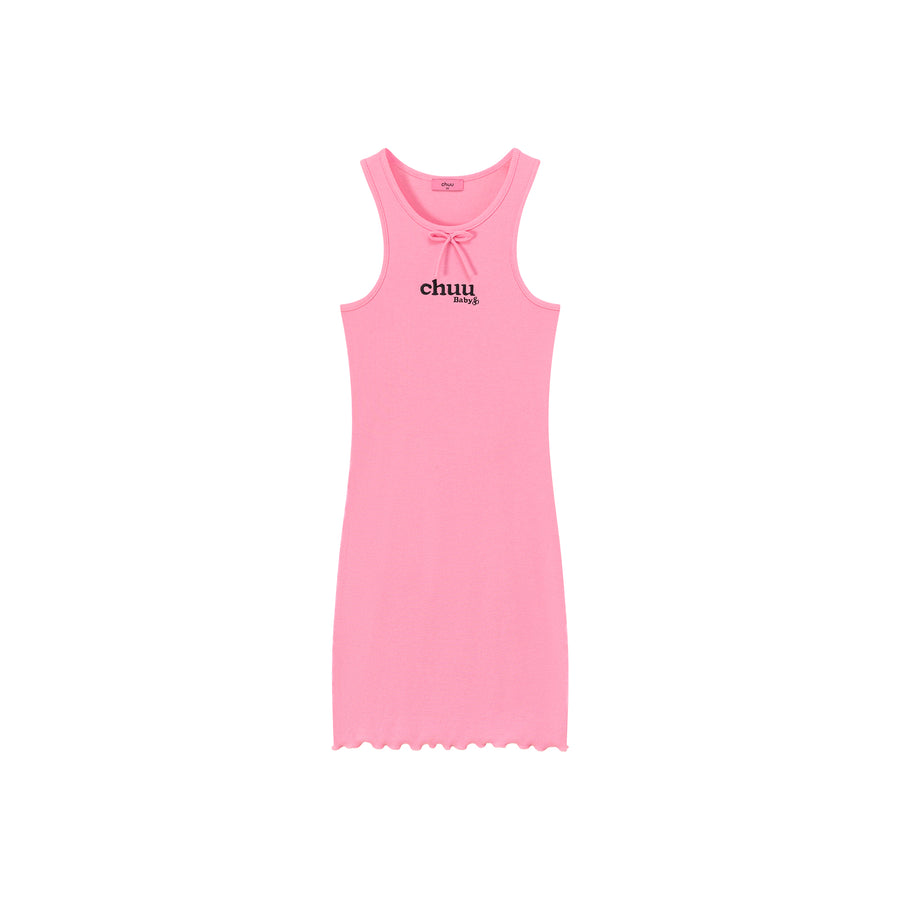 CHUU Frilly Hem Sleeveless Logo Mini Dress