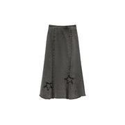 Star Raw Hem Mermaid Long Skirt