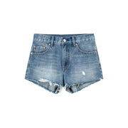 Distressed Raw Hem Charm Chain Denim Shorts