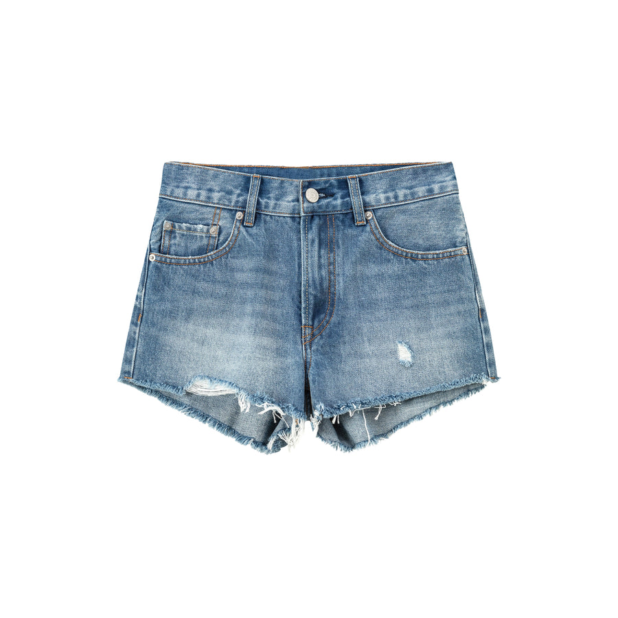 CHUU Distressed Raw Hem Charm Chain Denim Shorts