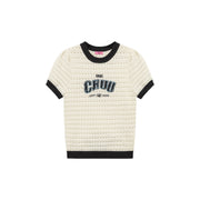 Size Doesnt Matter Color Hole Pattern Preppy Logo Knit Top