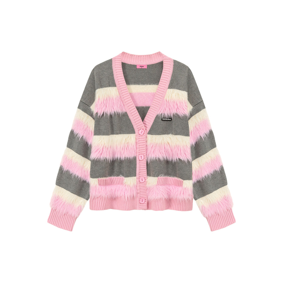 CHUU V-Neck Color Combination Stripe Knit Cardigan