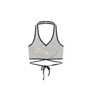 Logo Halter Criss Cross Sleeveless Top