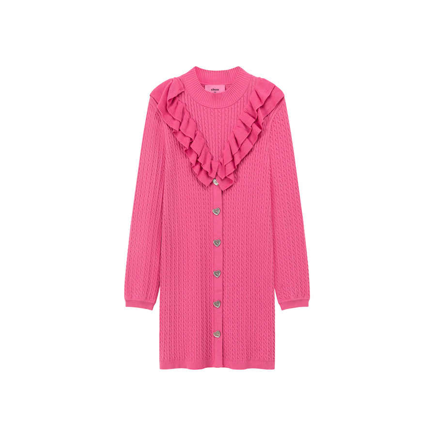 CHUU Ruffle Heart Button Knit Dress