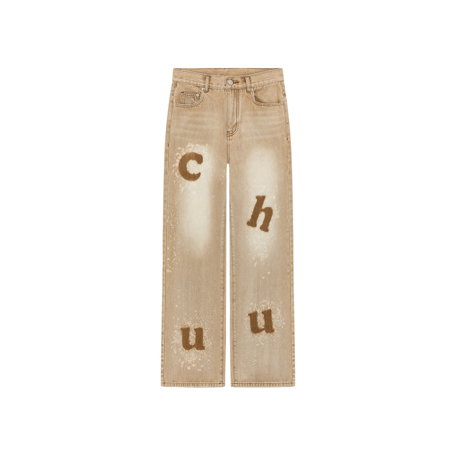 CHUU Jumbo Logo Lettering Washed Denim Jeans