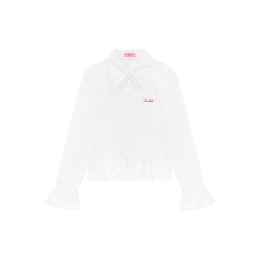 CHUU Ruffle Lace Collar Shirt