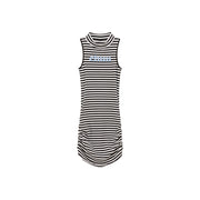 Striped Shirring Sleeveless Dress
