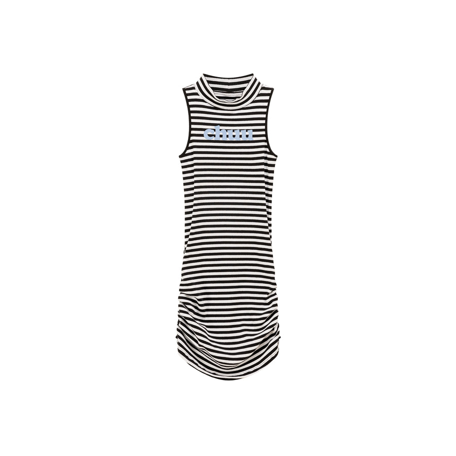 CHUU Striped Shirring Sleeveless Dress