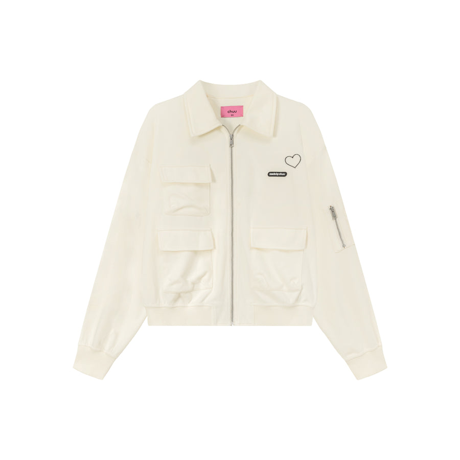 CHUU Heart Detail Collared Zip-Up Jacket