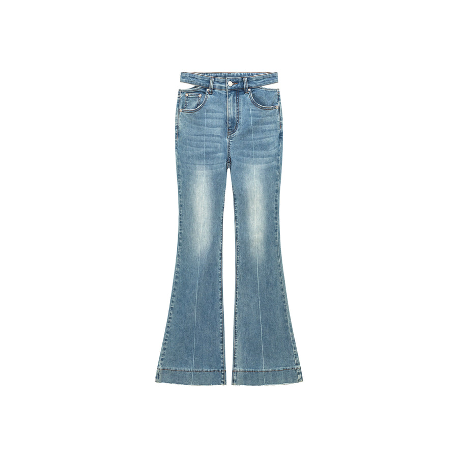 CHUU Ripped Pocket Cutout Waist Bootcut Jeans