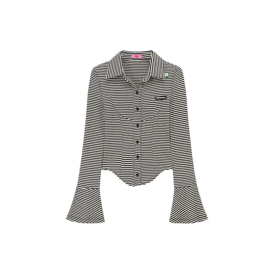 CHUU Striped Slim Bell Sleeve Shirt