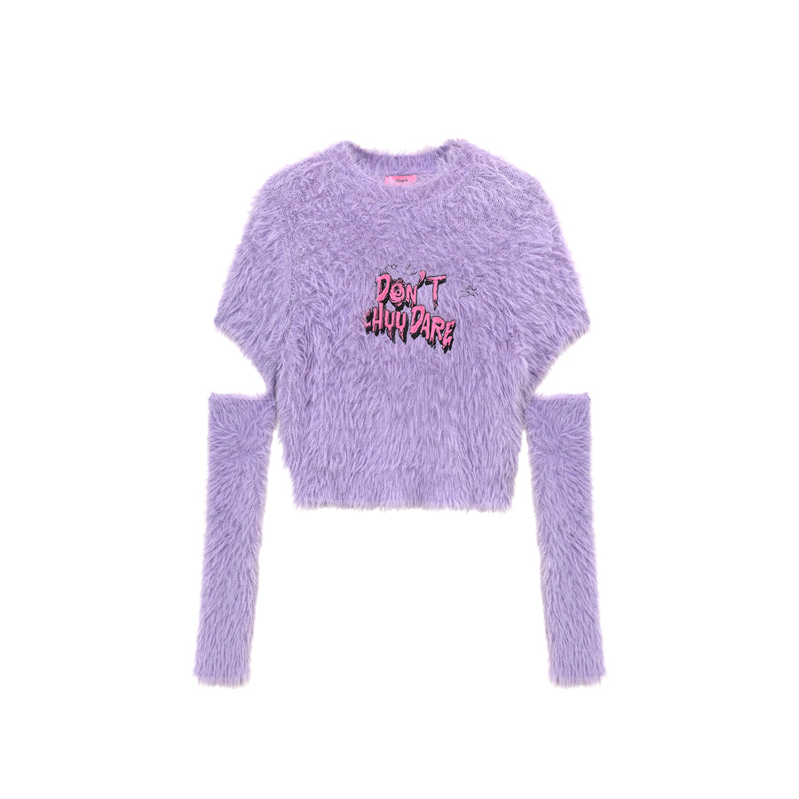 CHUU Fuzzy Sleeve Slit Crop Knit Sweater