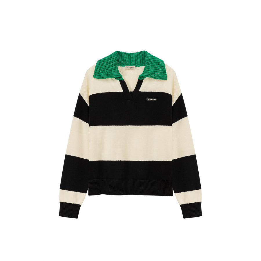 CHUU Open Collar Color Scheme Knit Sweater