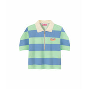 Half Zip-Up Color Stripe Collar Top