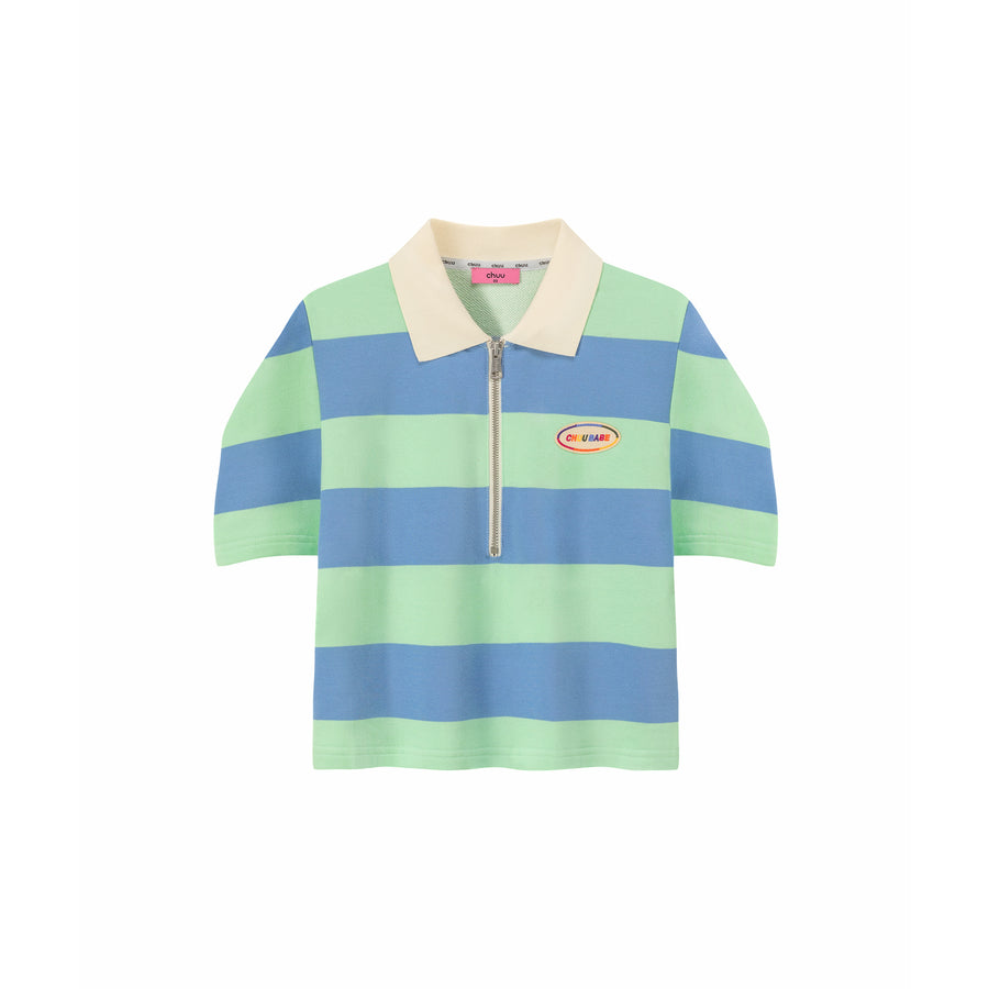 CHUU Half Zip-Up Color Stripe Collar Top