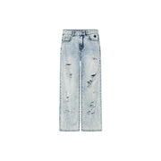 Distressed Straight Wide-Leg Denim Jeans