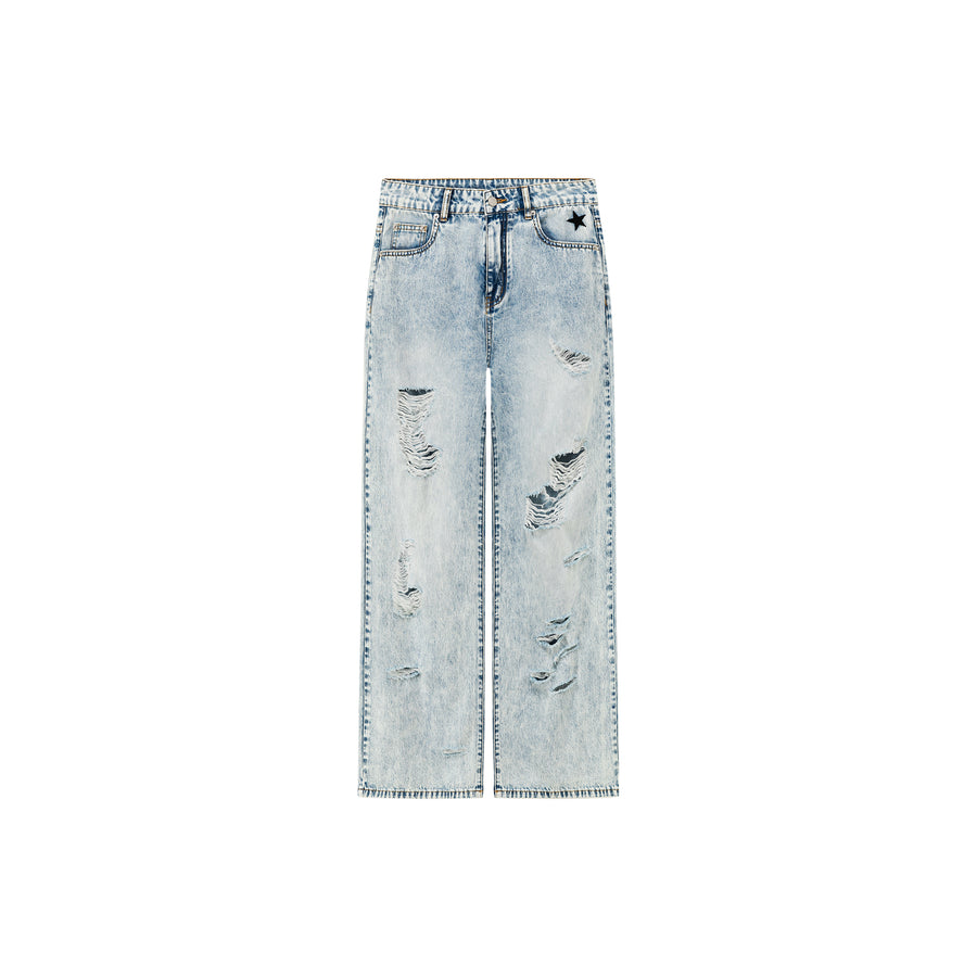 CHUU Distressed Straight Wide-Leg Denim Jeans