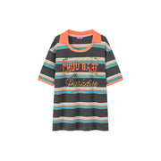 Chuu Babe Color Neck Line Stripe Loose Fit T-Shirt