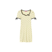 Heart Dot Patten Ribbon Sleeves Mini Dress