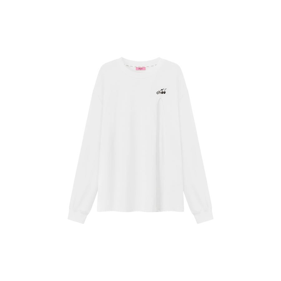 CHUU High Slit Boxy Logo Long Sleeve T-Shirt