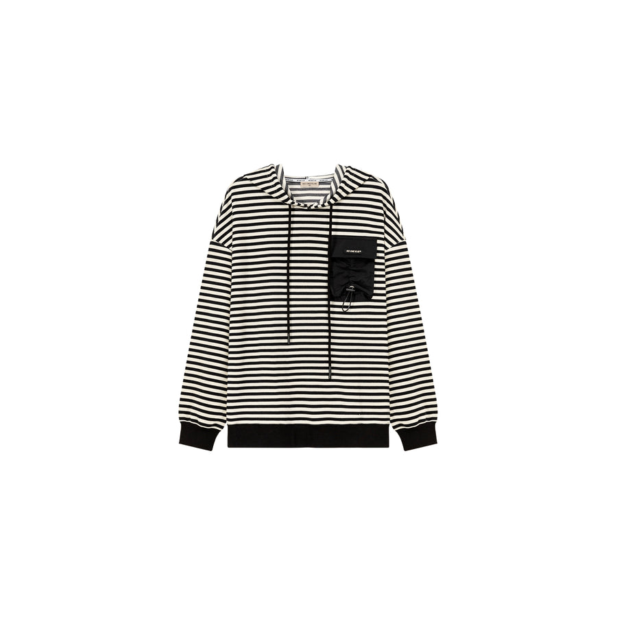 CHUU Striped Pocket Drawstring Hoodie