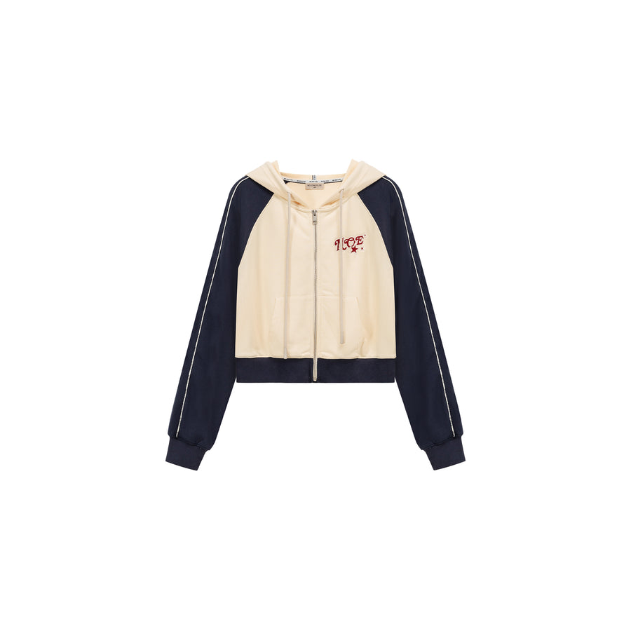 CHUU Contrast Raglan Vintage Zip-Up